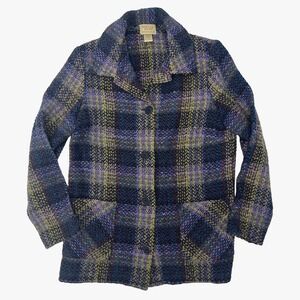 Boyne Valley Weavers Purple‎ Multicolor Jacket Wool Alpaca Ireland Womens Small